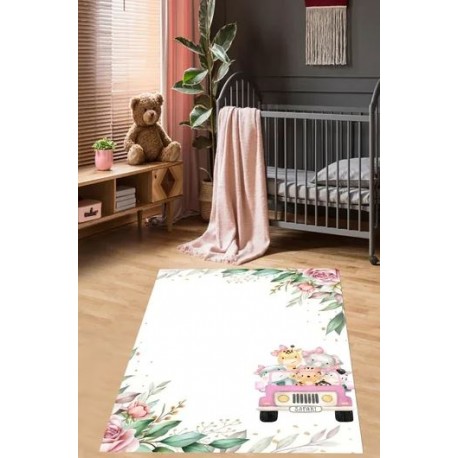 Забавен детски килим 130х180см. - Животинки в автомобил