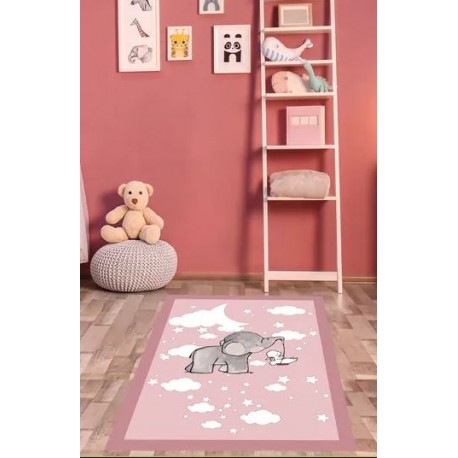 Забавен детски килим 130х180см. - Розово слонче