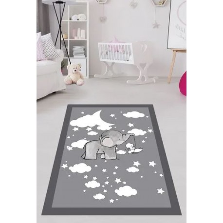 Забавен детски килим 130х180см. - Сиво слонче